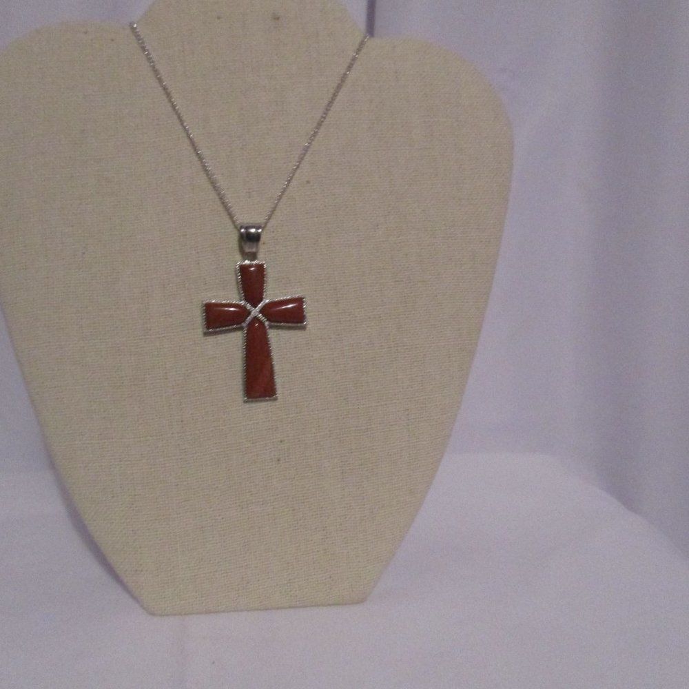 Red Jasper Cross Pendant Necklace (18 in)